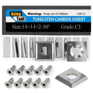 Asieg Tool 14 x 14 x 2mm-30° Carbide Inserts Cutters Knives Blades with Screws for Grizzly T21348 and Woodworking Spiral Helical Planer Head 10pcs-0