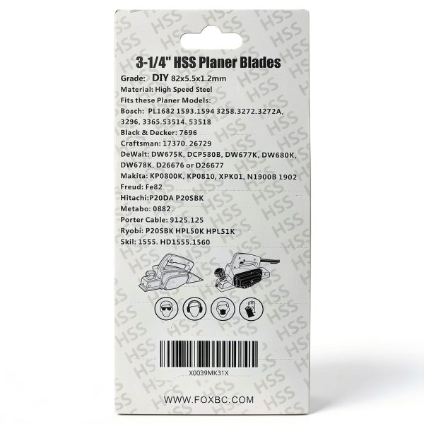 FOXBC 3-1/4 Inch Planer Blades, 10 Pack 82mm Planer Blades Replacement for Bosch, Makita, DeWalt, Wen 6530, Ryobi, Craftsman and More 3-1/4 Hand Portable Planers (HSS)-3